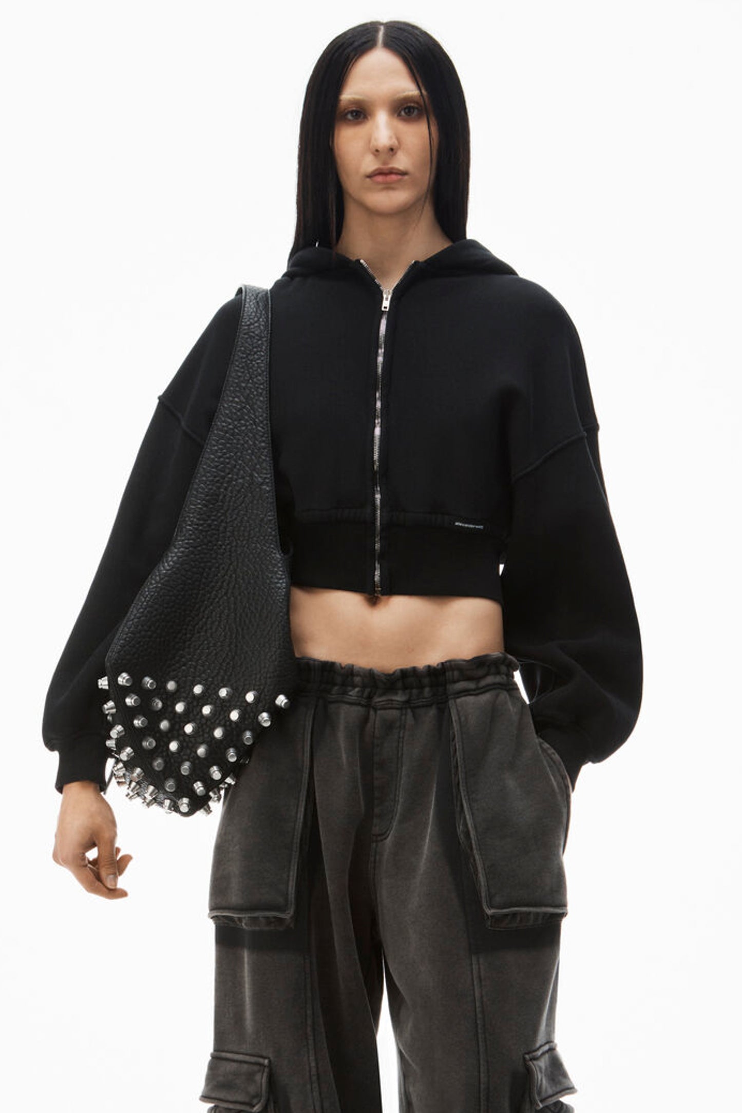 CROPPED ZIP UP HOODIE WITH BRANDED SEAM LABEL