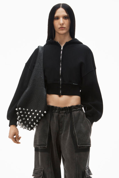 CROPPED ZIP UP HOODIE WITH BRANDED SEAM LABEL