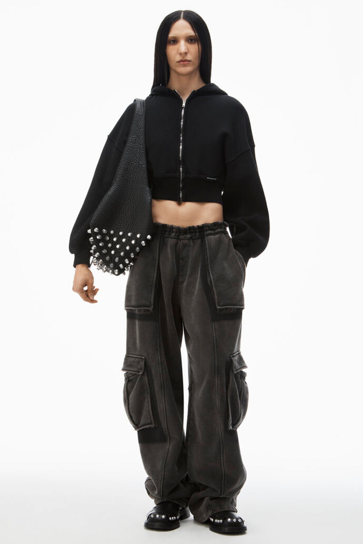 CROPPED ZIP UP HOODIE WITH BRANDED SEAM LABEL