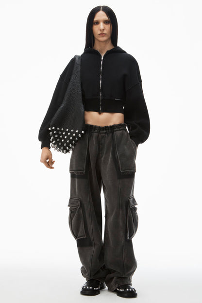 CROPPED ZIP UP HOODIE WITH BRANDED SEAM LABEL