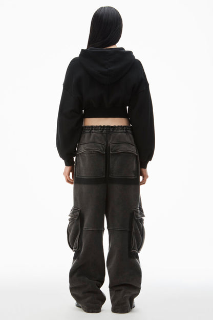 CROPPED ZIP UP HOODIE WITH BRANDED SEAM LABEL