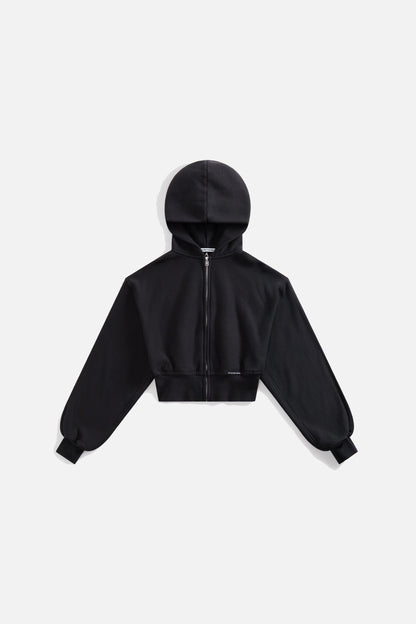 CROPPED ZIP UP HOODIE WITH BRANDED SEAM LABEL