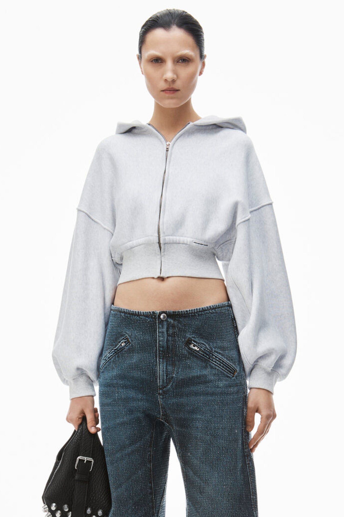 CROPPED ZIP UP HOODIE WITH BRANDED SEAM LABEL