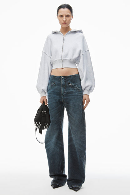 CROPPED ZIP UP HOODIE WITH BRANDED SEAM LABEL