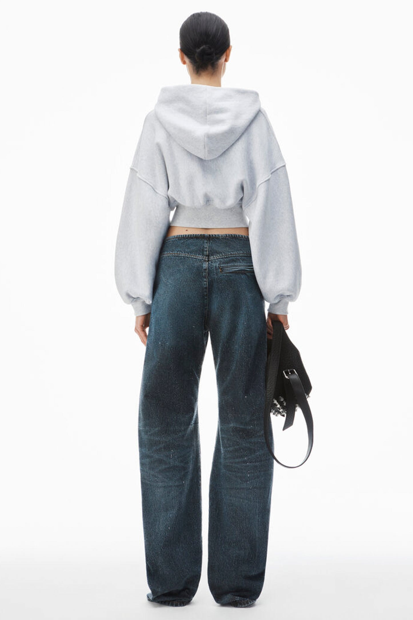 CROPPED ZIP UP HOODIE WITH BRANDED SEAM LABEL
