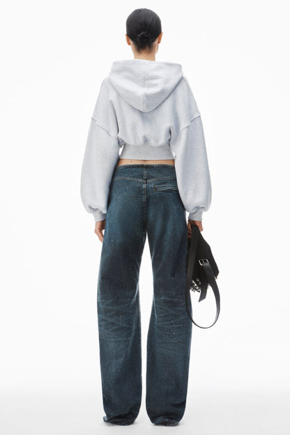 CROPPED ZIP UP HOODIE WITH BRANDED SEAM LABEL