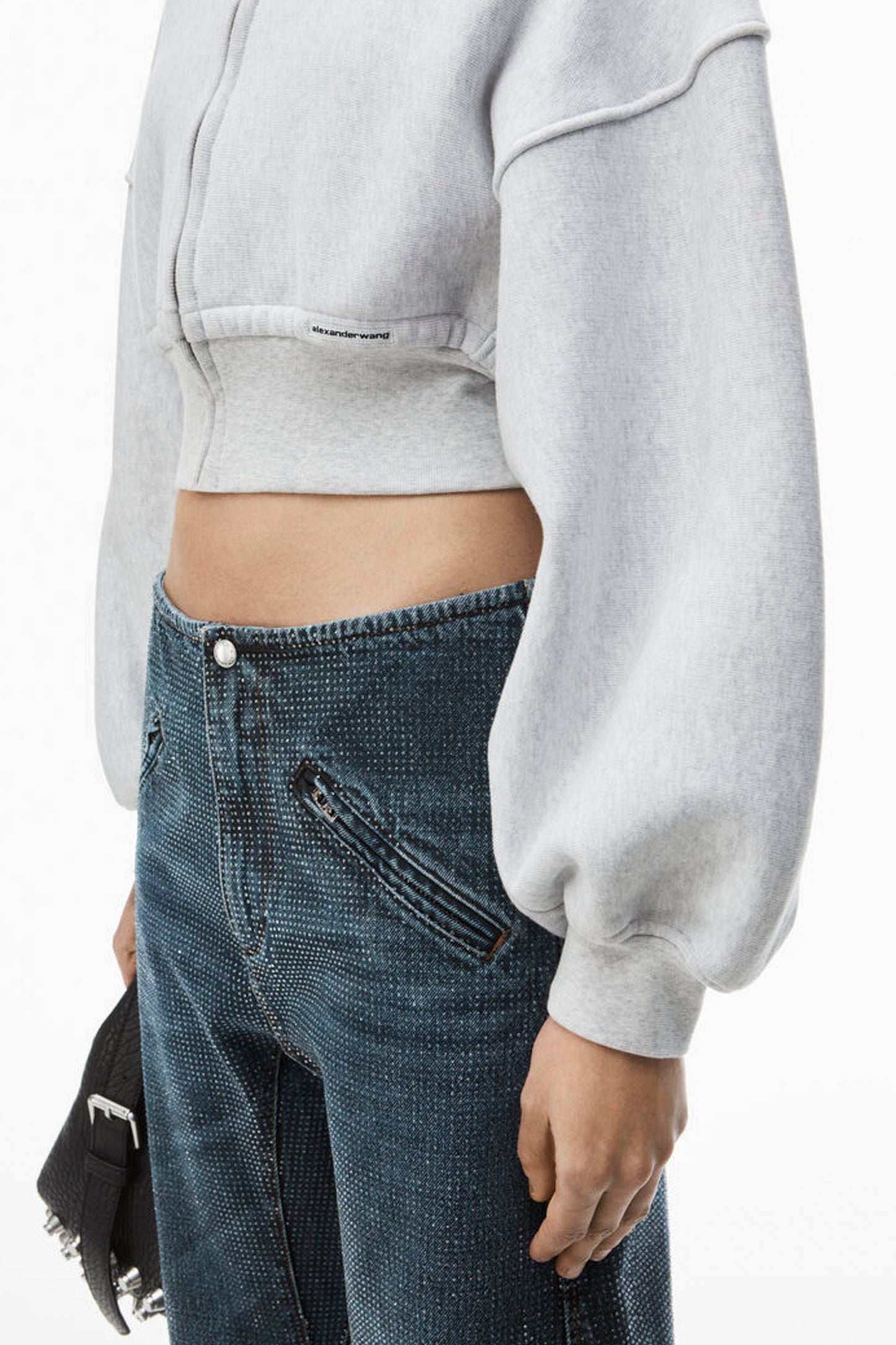 CROPPED ZIP UP HOODIE WITH BRANDED SEAM LABEL