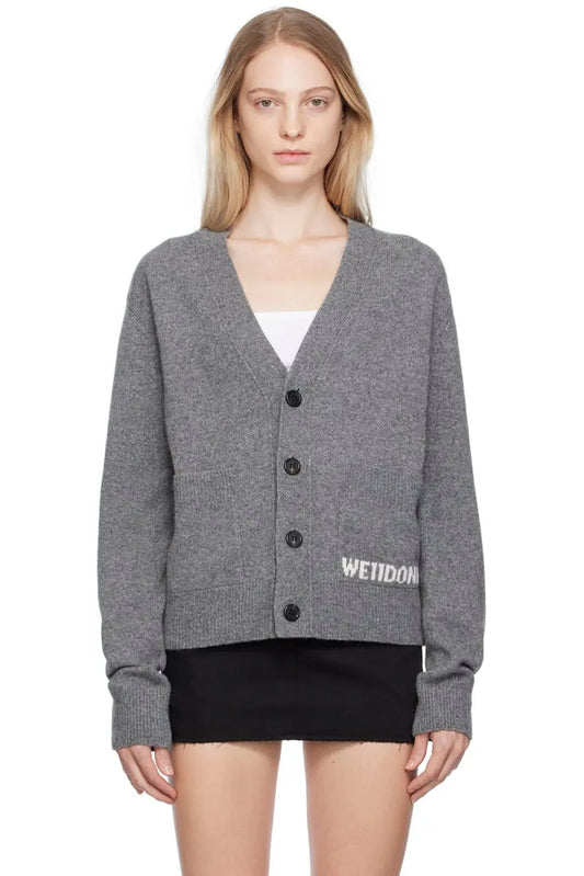 CHARCOAL POCKET LOGO KNIT CARDIGAN