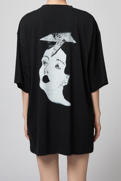 BLACK PRINCESS PRINT DAMAGED T-SHIRT