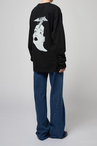 BLACK PRINCESS PRINT DAMAGED LONG-SLEEVED T-SHIRT