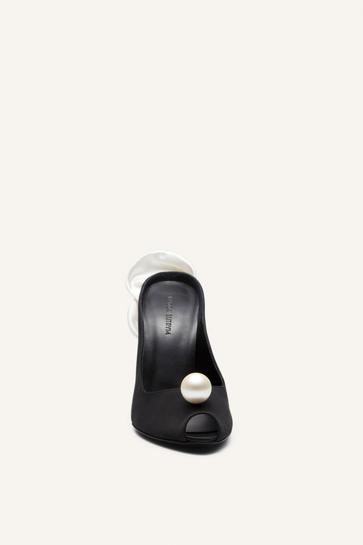 RE24 PEEP TOE MULES SATIN BLACK