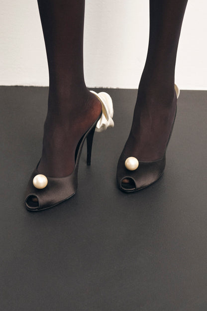 RE24 PEEP TOE MULES SATIN BLACK