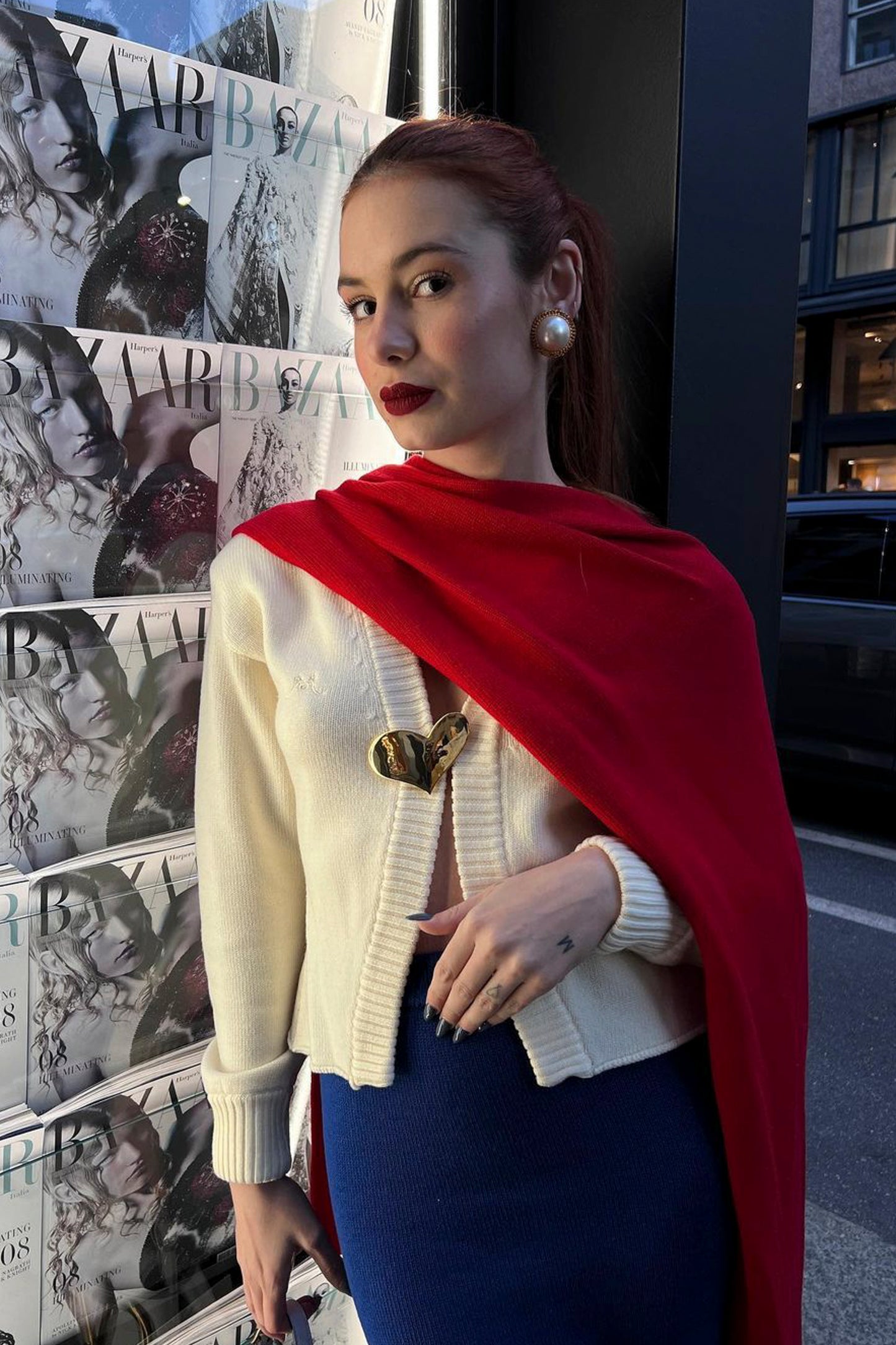 CROPPED CARDIGAN WITH HEART JEWEL