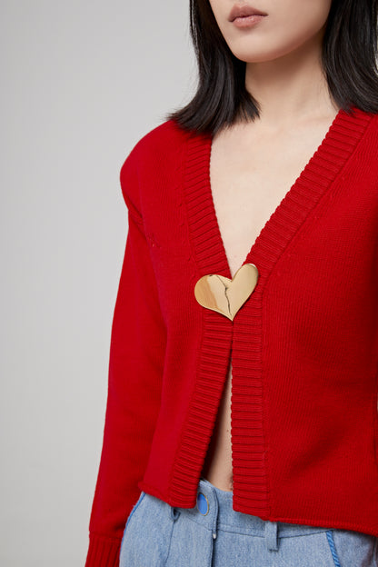CROPPED CARDIGAN WITH HEART JEWEL