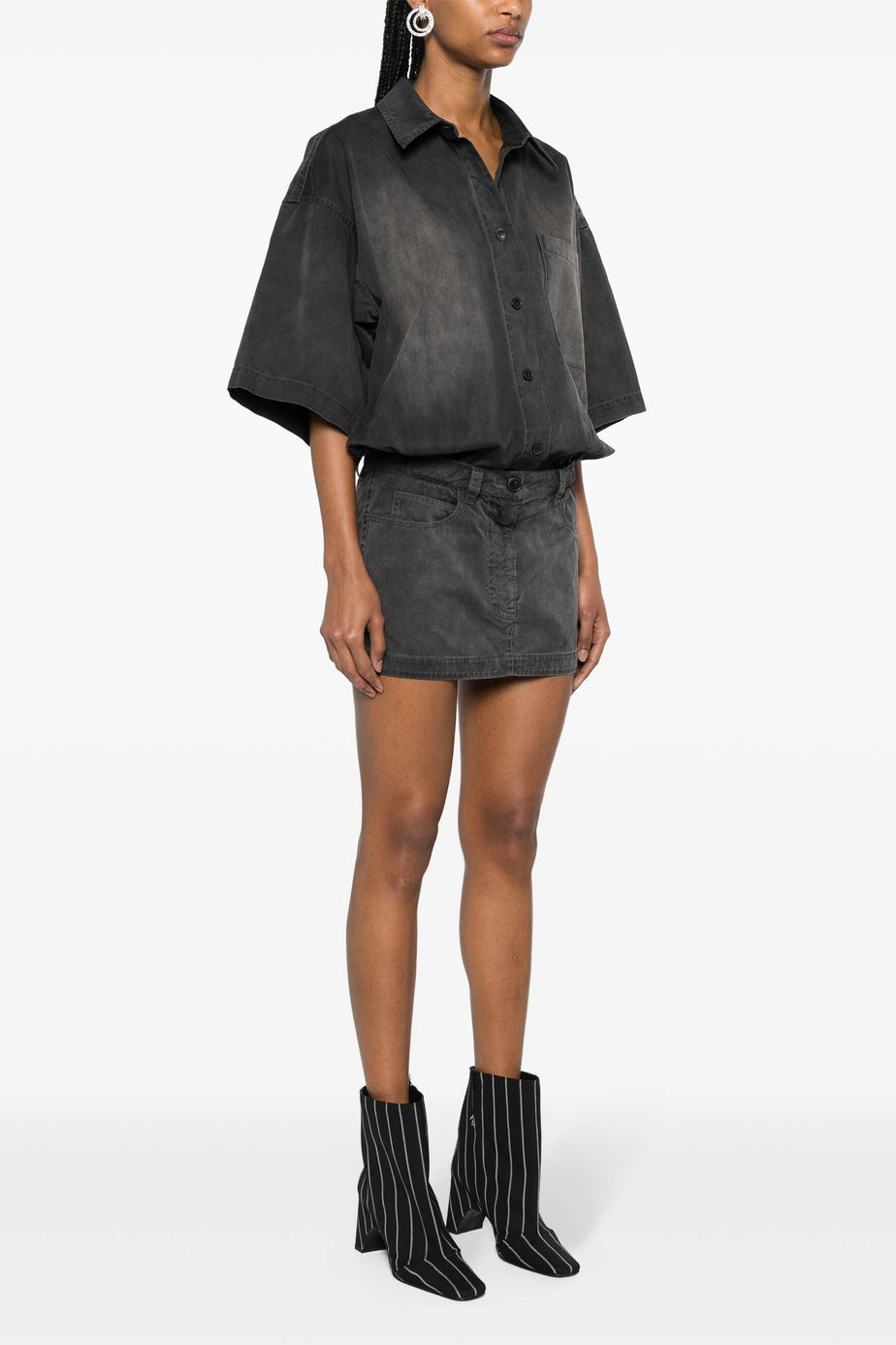 SHORT SLEEVE PRESTYLED MINI SHIRT DRESS
