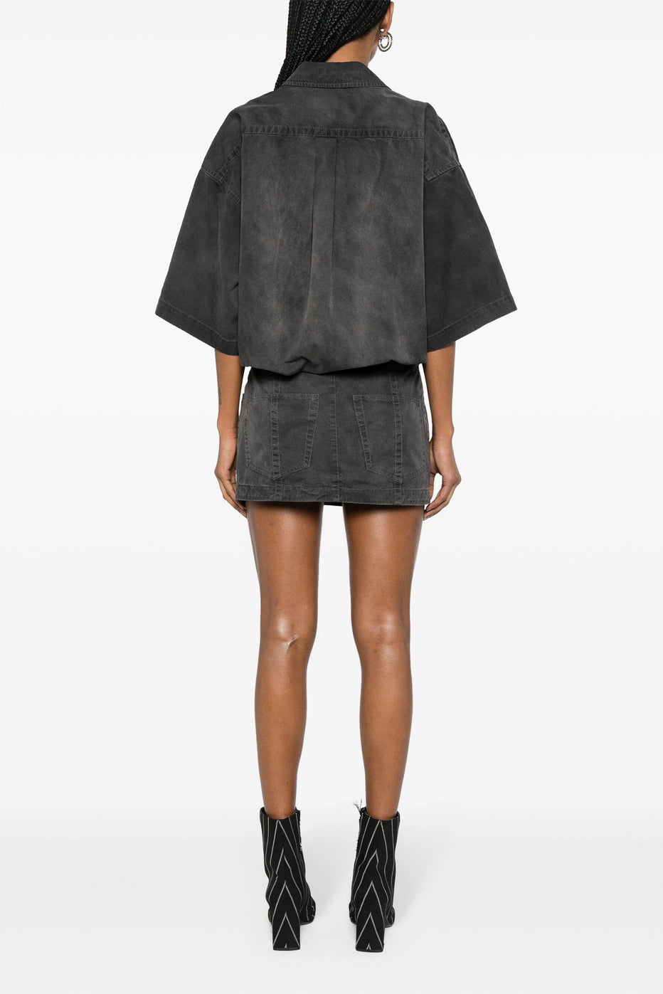 SHORT SLEEVE PRESTYLED MINI SHIRT DRESS