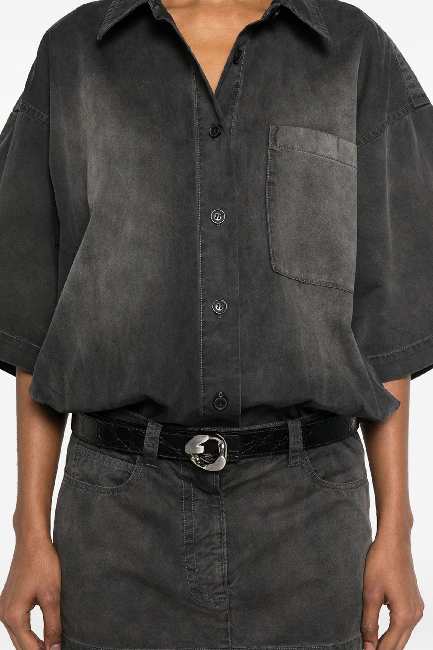 SHORT SLEEVE PRESTYLED MINI SHIRT DRESS