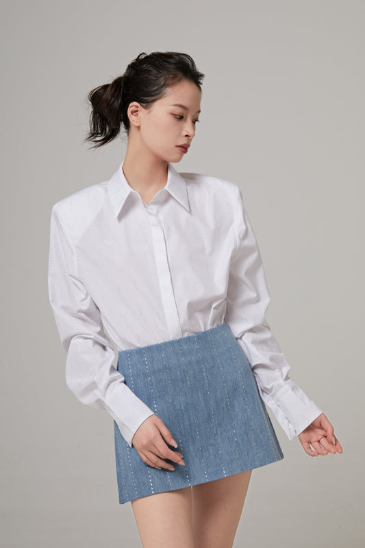 Pinstripe Strass Popeline Classic Shirt