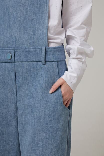 Low-waisted Denim Overalls