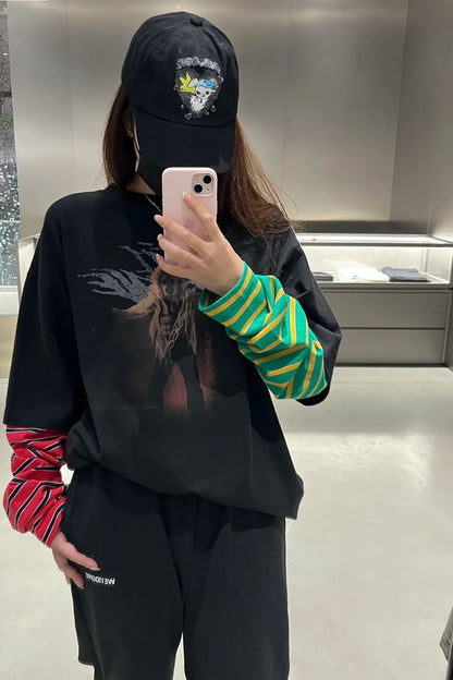 MIX STRIPE LAYERED LONG-SLEEVED T-SHIRT