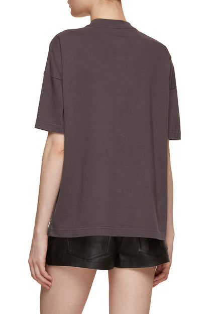 DARK GREY LOGO RHINESTONE SHORT-SLEEVED T-SHIRT