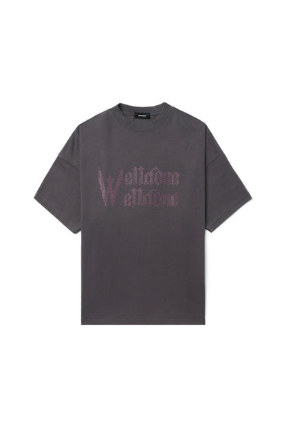 DARK GREY LOGO RHINESTONE SHORT-SLEEVED T-SHIRT