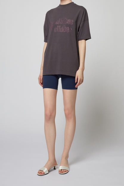 DARK GREY LOGO RHINESTONE SHORT-SLEEVED T-SHIRT