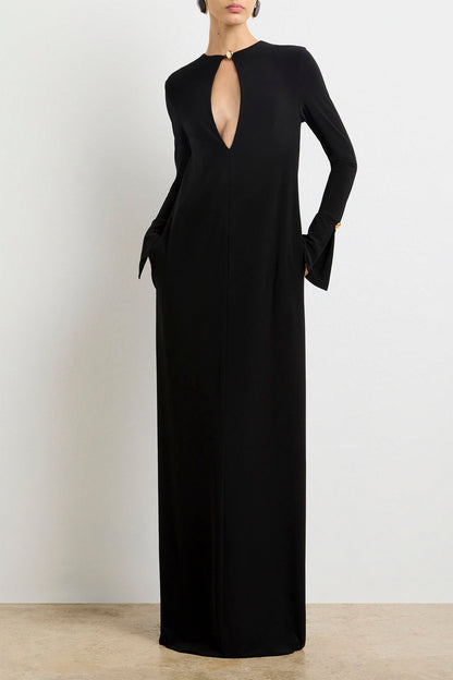 THE SYLVIE LONG SLEEVE PLUNGE NECKLINE MAXI