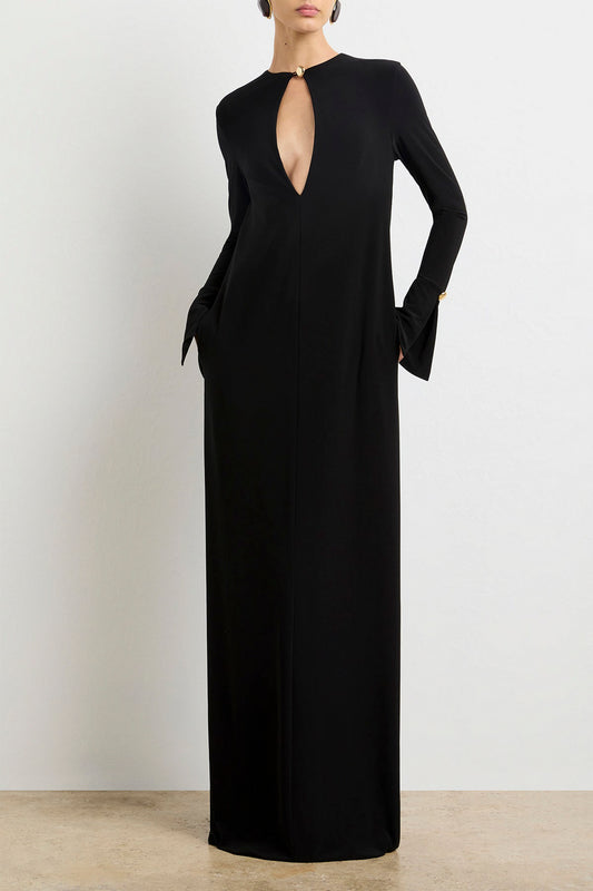 THE SYLVIE LONG SLEEVE PLUNGE NECKLINE MAXI