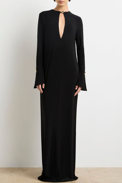 THE SYLVIE LONG SLEEVE PLUNGE NECKLINE MAXI