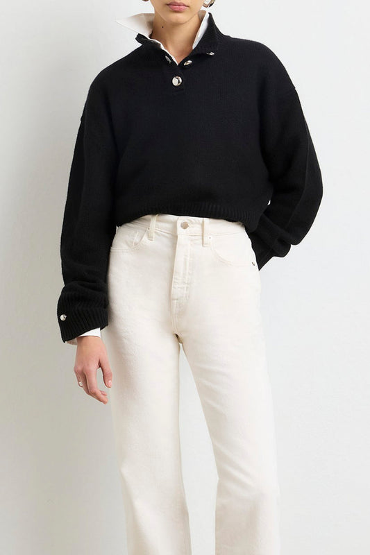 THE ROWE CROPPED HENLEY W/ MACAROON BUTTONS