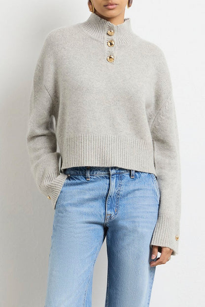 THE ROWE CROPPED HENLEY W/ MACAROON BUTTONS