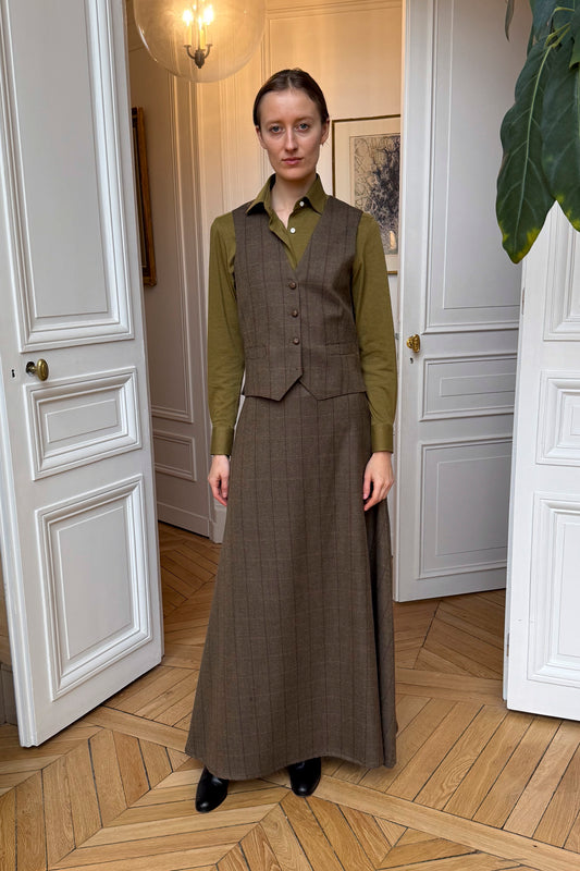 THE ANDREA VEST WOOL CHECK BROWN
