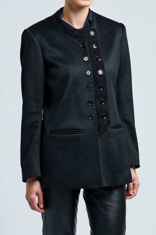 THE LARA BLAZER CASHMERE AND SUEDE BLACK