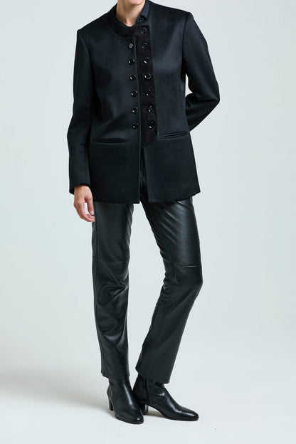 THE LARA BLAZER CASHMERE AND SUEDE BLACK
