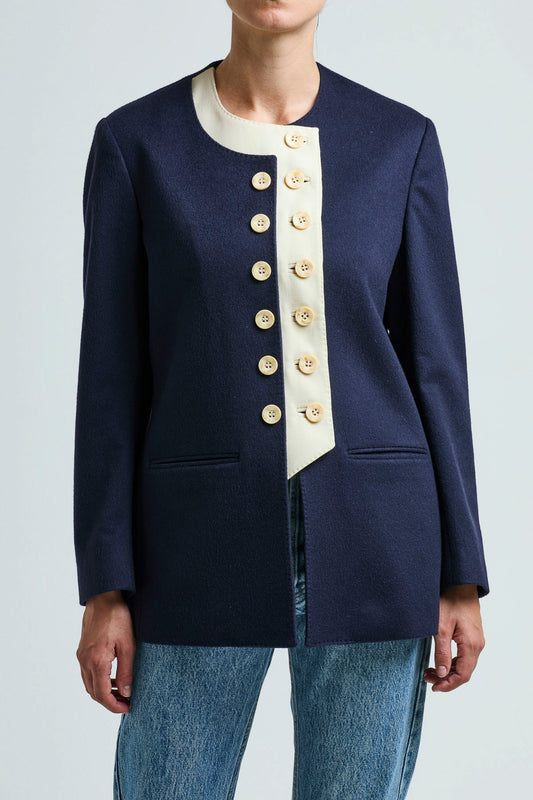 THE LARA BLAZER CASHMERE NAVY AND IVORY