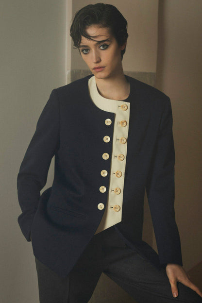 THE LARA BLAZER CASHMERE NAVY AND IVORY