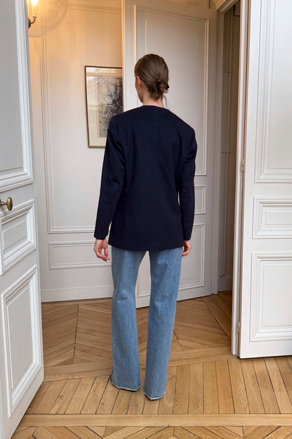 THE LARA BLAZER CASHMERE NAVY AND IVORY