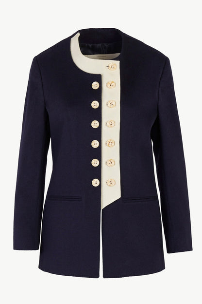 THE LARA BLAZER CASHMERE NAVY AND IVORY
