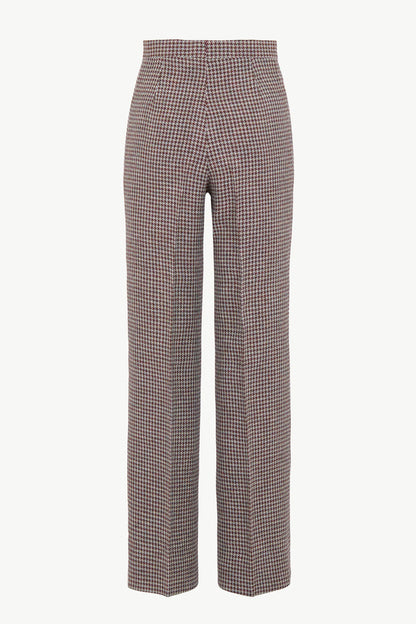 THE LAURA TROUSERS WOOL HOUNDSTOOTH HUNTER GREEN AND BERRY RED