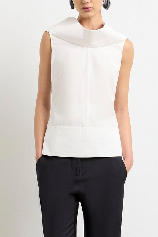 THE BOWIE SLVLESS TOP W/ STRUCTURAL DRAPED COLLAR