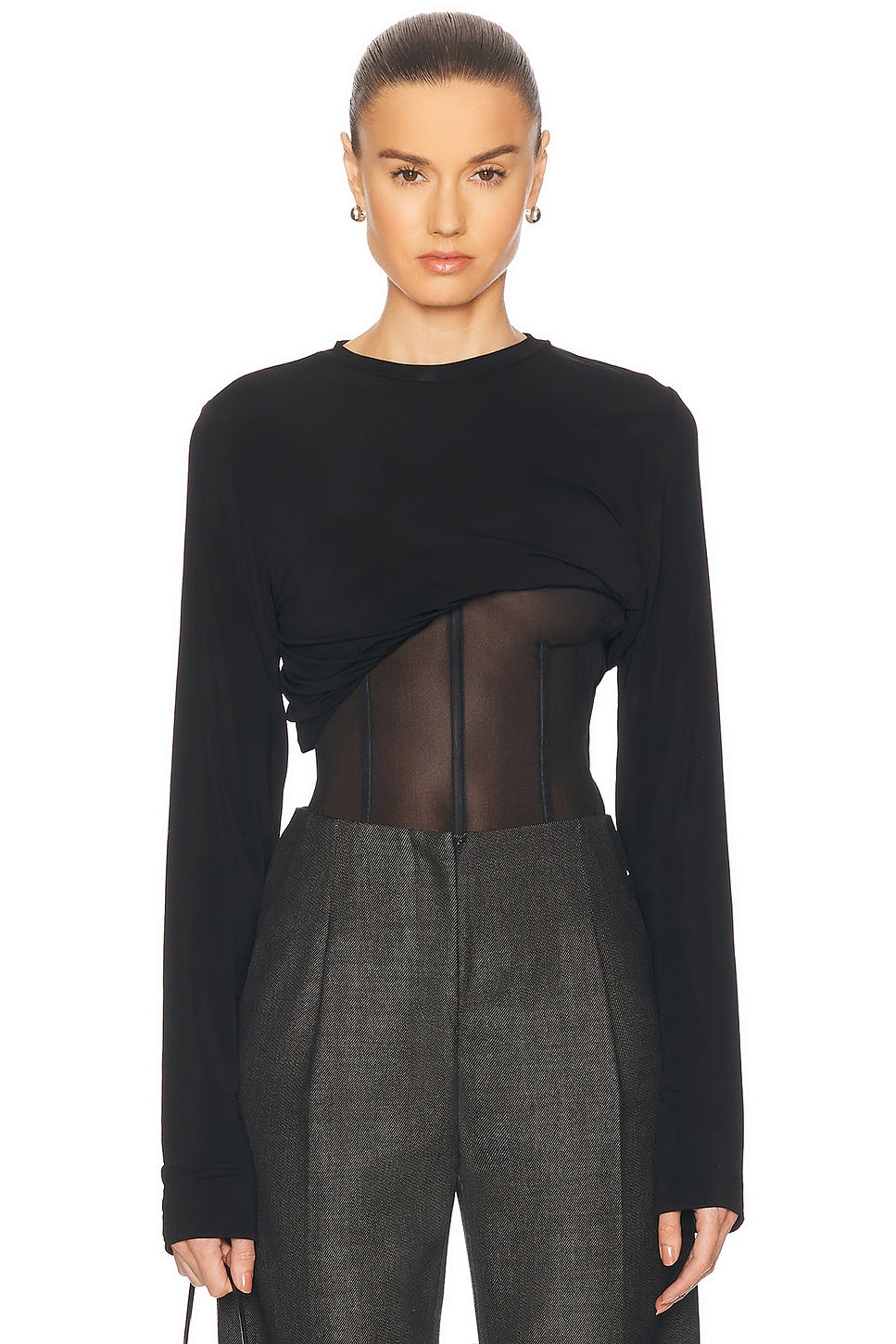 COILED JERSEY CORSETED L/S TEE