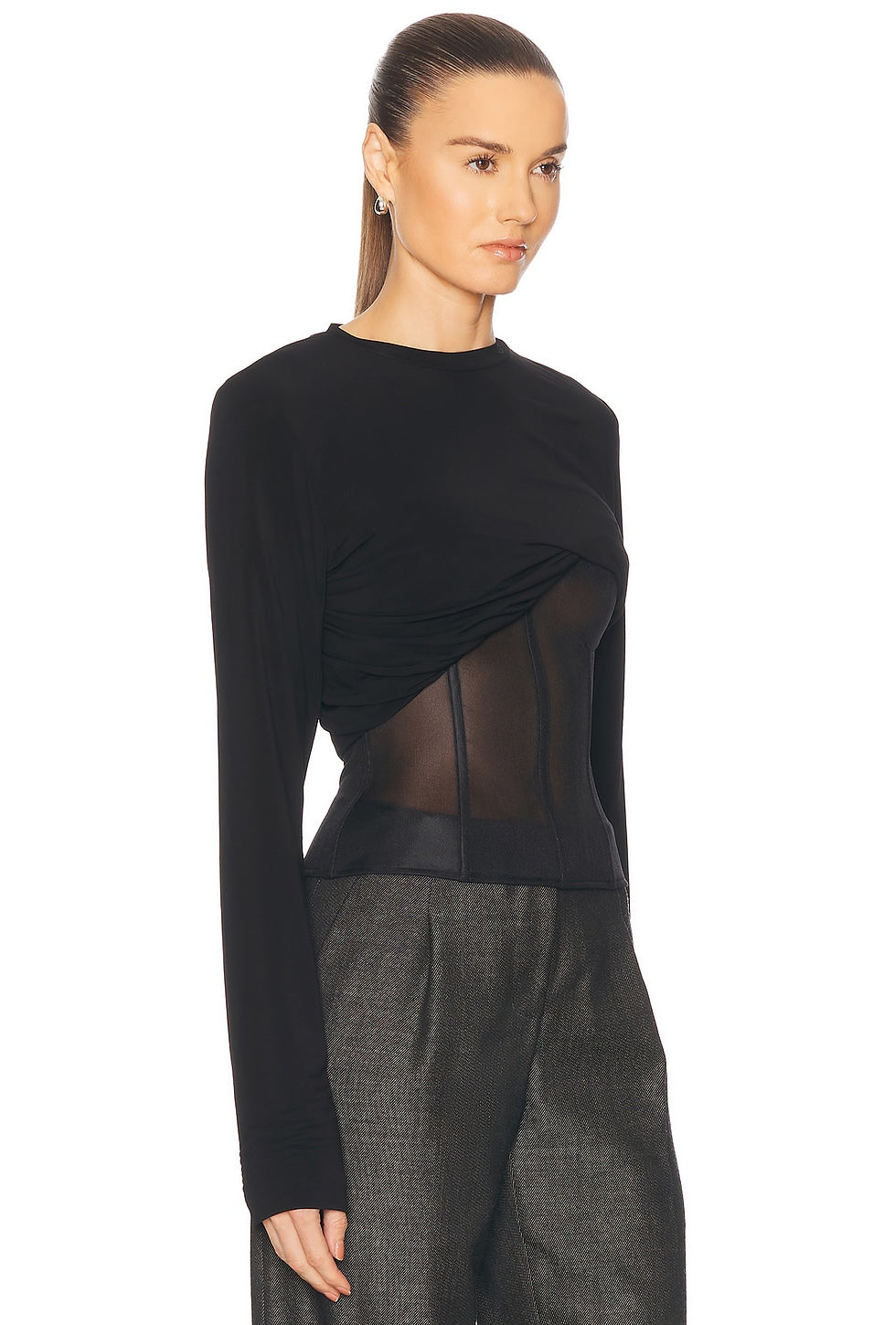 COILED JERSEY CORSETED L/S TEE