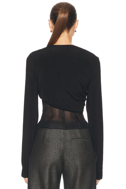 COILED JERSEY CORSETED L/S TEE
