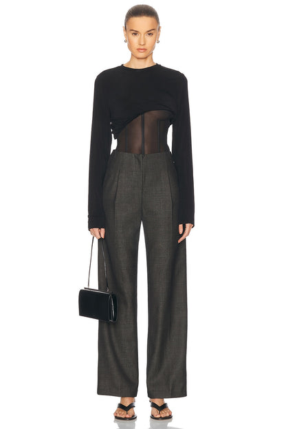 COILED JERSEY CORSETED L/S TEE