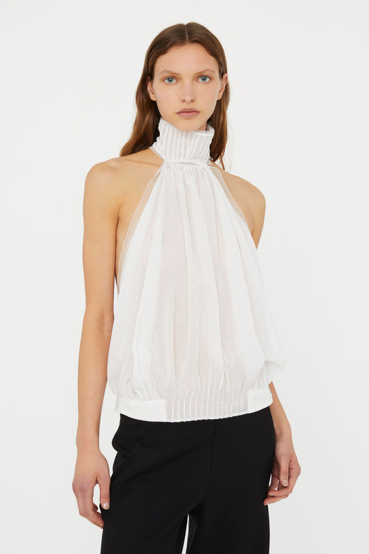 VANISHED PINTUCKED HALTER TOP