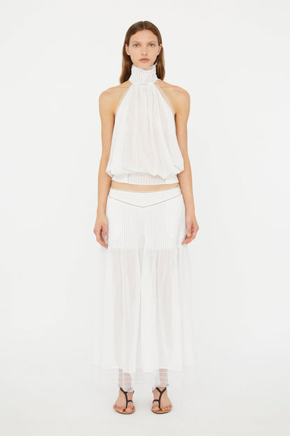 VANISHED PINTUCKED HALTER TOP