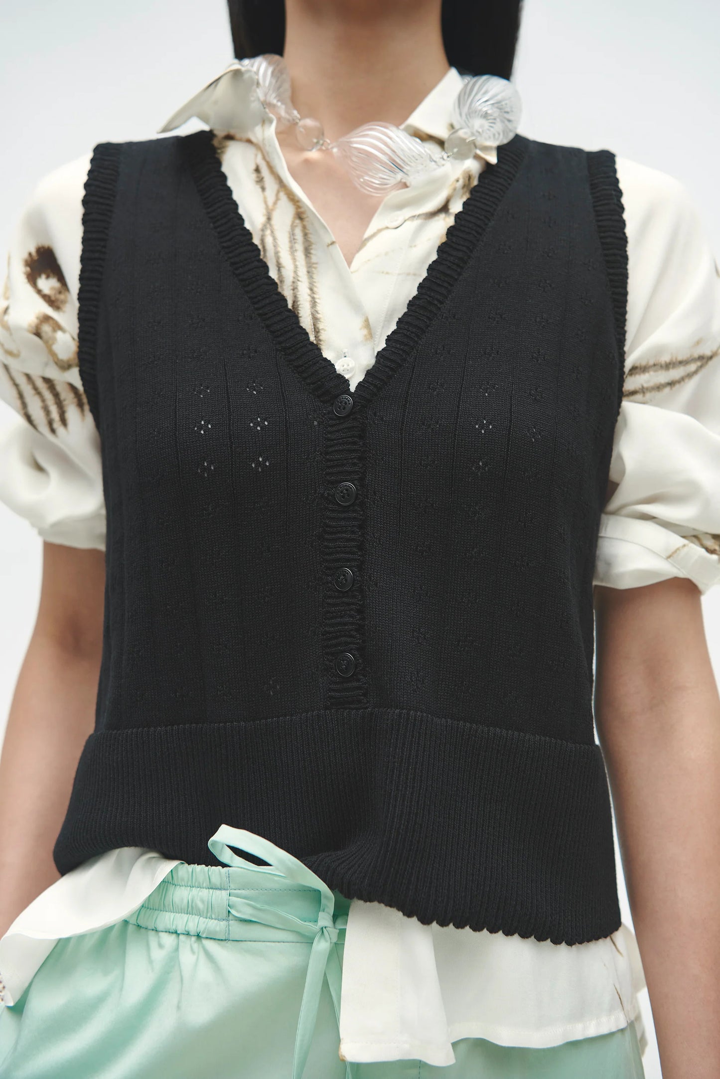 ORGANIC COTTON POINTELLE WAISTCOAT BLACK