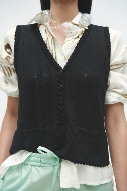 ORGANIC COTTON POINTELLE WAISTCOAT BLACK