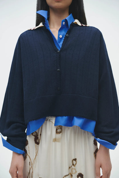 ORGANIC COTTON LONG SLEEVES POLO NAVY